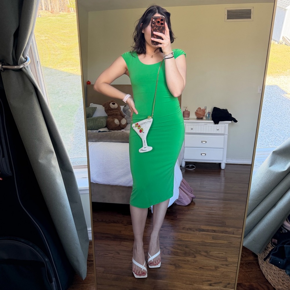 Y2K Moda International Bright Green Cap-Sleeve Midi Dress - Picture 3 of 5